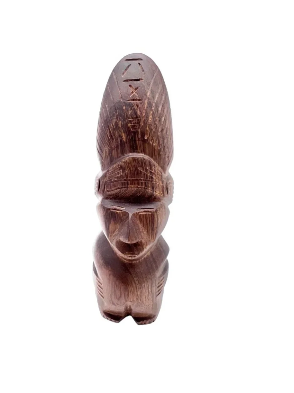 Wooden Figurine 8 Inches Tall Rich Brown Finish Unique Cultural Decor Piece